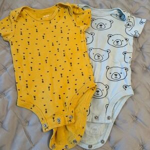 Carter's Yellow Arrow Print & Light Blue Bear Short-Sleeve One-Piece Set